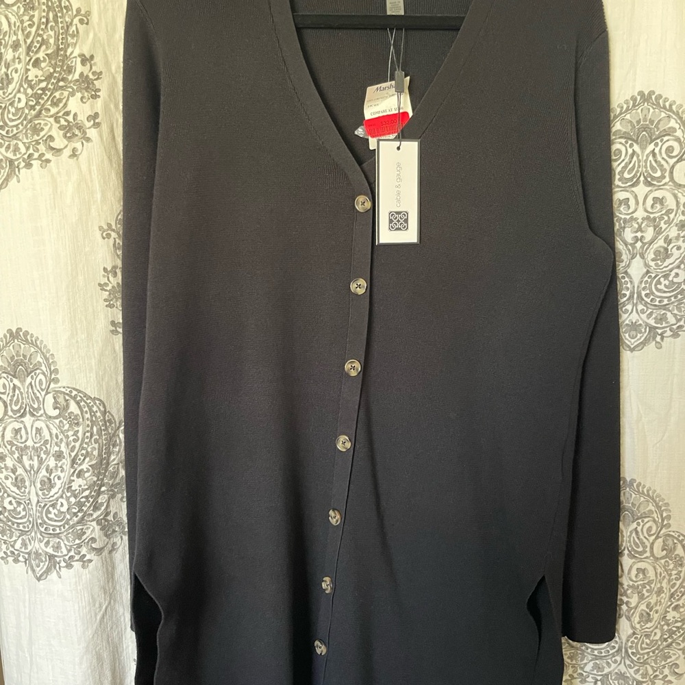 Black Cardigan Dress with Button Detail